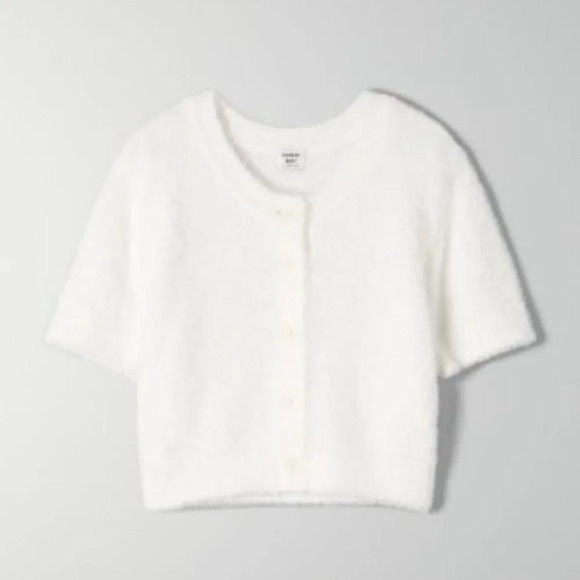 Aritzia Sunday Best Fuzzy Soft Cropped Effie Cardigan Short  Sleeve White Small - Picture 1 of 6
